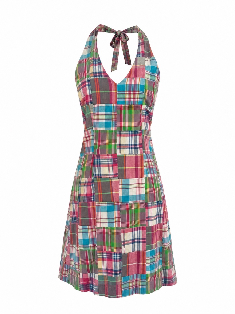 Nantucket Brand Multicolor Madras Patchwork Pink Plaid Halter Dress Sz 2